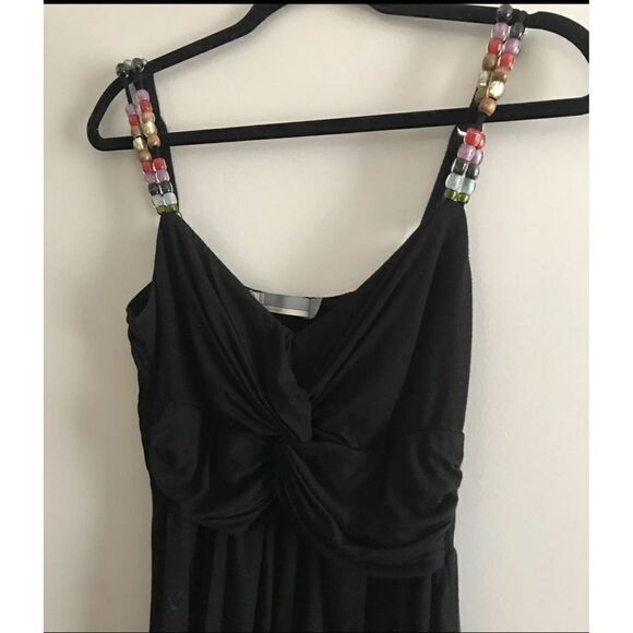 Black Wrap Bodice Beaded Strap Dress Sz M - Picture 2 of 3